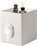 Tissue Box Cover, PU Leather Square Tissue Box Holder with Upper Storage Tray for Bathroom/Countertop/Nightstand/Office Table - White