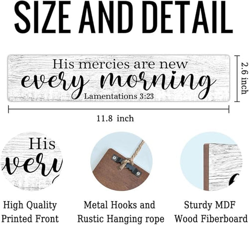 AGMDESIGN His Mercies Are New Every Morning Bible Verse Wood Sign, Christian Wall Art Decor for Shelf Desk Door, Wooden Hanging Plaque for Home Bedrrom Church Farmhouse, Christians' Gifts for Baptism