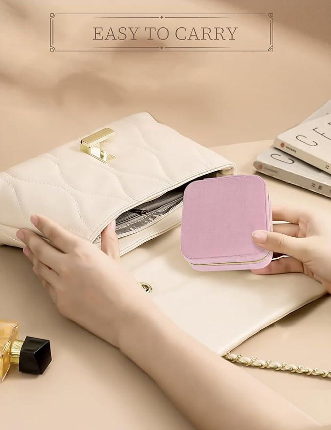 Plush Velvet Travel Jewelry Case Small Jewelry Box Jewelry Organizer Storage Case Portable Jewelry Travel Case for Girls Womens Earring, Necklace, Rings,Bracelets with Mirror