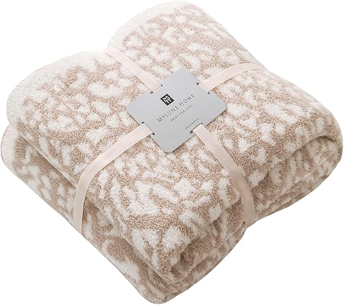 MH MYLUNE HOME Large Soft Micro Plush Leopard Blanket (71x78 inches, Khaki) Warm Reversible Cheetah Blanket Leopard Pattern Throw for Couch Bed Sofa