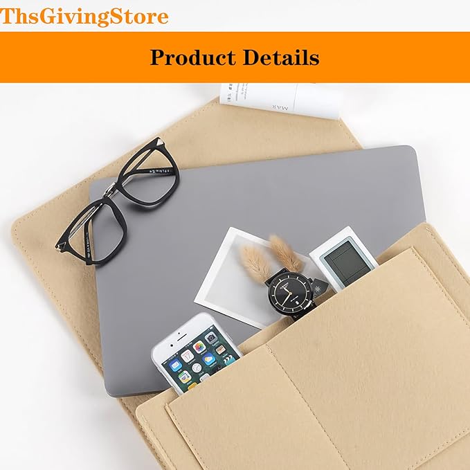 2pcs Felt Bedside Caddy Storage Bag with 5 Pockets, Bed Sofa Hanging Organizer for Magazines Books Glasses, College Dorm Bed Organization Bedroom Organizer (Beige+Brown)