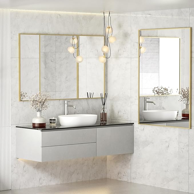 Koonmi Gold Mirrors for Wall, 30x60 Inch Bathroom Mirror, Rectangular Wall Mirror for Living Room Bedroom Bathroom, Hangs Horizontally or Vertically