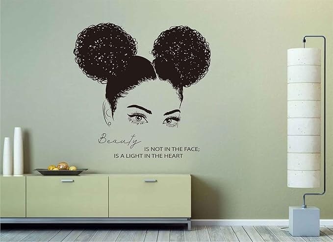 African Woman Wall Art Decal Beauty Salon Afro Black Girl Vinyl Wall Stickers Living Room Woman Bedroom Face Make Up Home Decor LL110 Black
