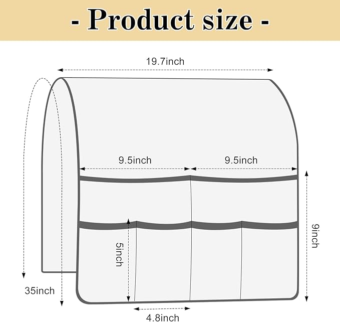PU Leather Couch Organizer Caddy Sofa Armrest Organizer, Remote Control Holder for Recliner, Waterproof Armchair Caddy with 6 Pockets Storage for Magazine, Tablet, Phone (Earth Yellow)