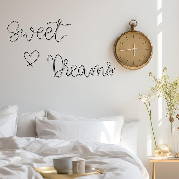 Yousoontic Sweet Dreams Wall Decor Above Bed Minimalist Metal Bedroom Wall Art Modern Sweet Dreams Decorative Metal Sign for Home Bedroom Hotel Dormitory Door Decorations, 29.15'' Total Length(Black)