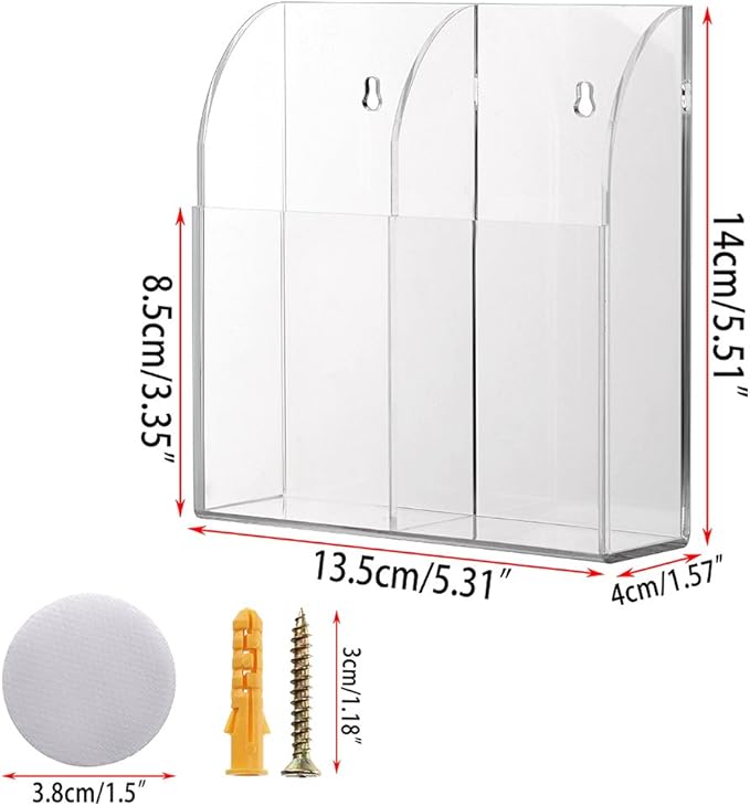 Hipiwe Wall Mount Remote Control Holder Clear Acrylic Media Organizer Storage Box Coffee Table and Nightstand Convenient Remote Control Caddy (Two Compartments)