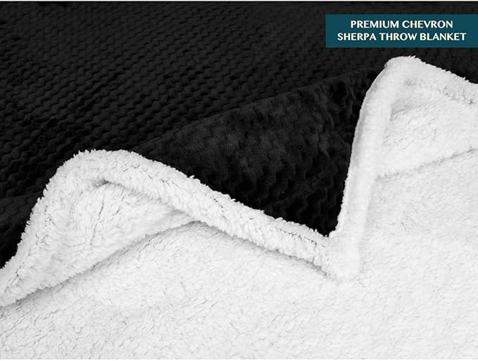 Premium Chevron Fleece Sherpa Throw Blanket for Couch, Sofa by Pavilia | Soft, Cozy, Fluffy, Warm | Fuzzy Lightweight Microfiber, Luxury Reversible Black Plush Throw for TV | 50 x 60 Inches