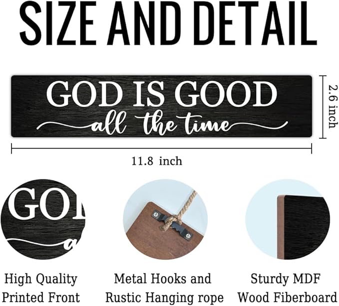 AGMDESIGN God Is Good All The Time Wood Sign, Faith-Based Wall Decor for Shelf Desk Door, Christian Hanging Wooden Plaque for Prayer Room Home Church Farmhouse, Ideal Gifts for Christians Families