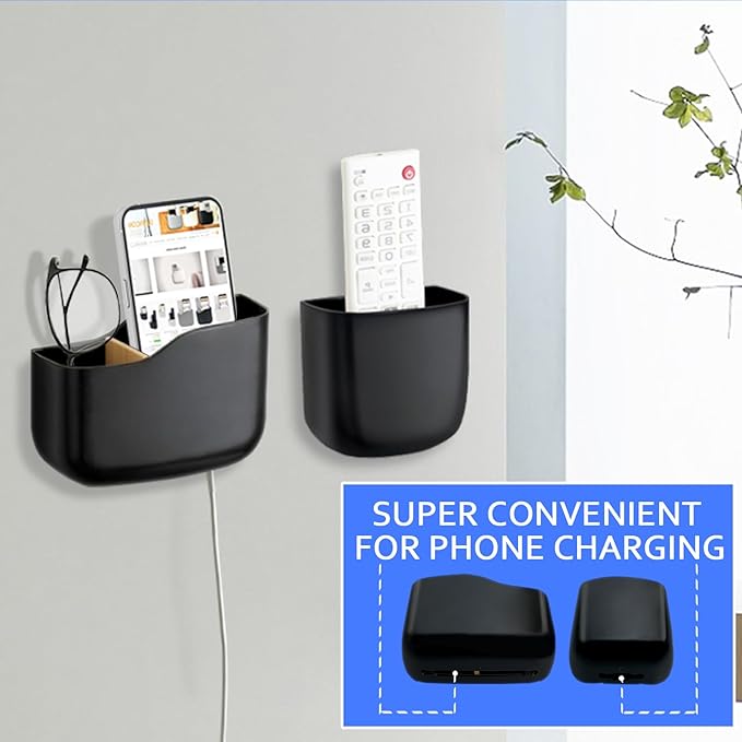 SUNFICON Wall Mount Remote Holder TV FAN Remote Control Holder Bedside Caddy Wall Organizer Phone Holder for Office Adhesive Media Player Controller Holder Box Tray Home Desk Nightstand Black 6 Small