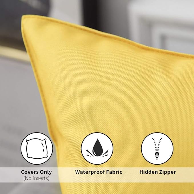 MIULEE Pack of 2 Decorative Outdoor Waterproof Pillow Covers Rectangular Garden Cushion Sham Throw Pillowcase Summer Shell for Patio Tent Couch 12x20 Inch Yellow