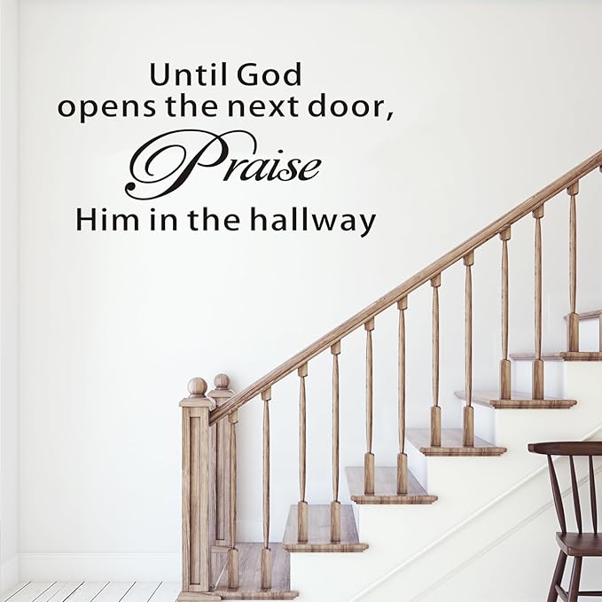 Bible Verse Wall Decals for Bedroom: Christian Quotes Inspirational Vinyl Art Wall Stickers for Living Room Kitchen - Until God Opens The Next Door 28.6" X 15"
