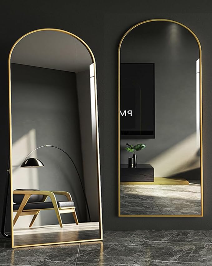 Arched Full Length Mirror, 76"x34" Large Floor Mirror with Stand, Wall-Mounted Gold Body Mirror for Bedroom