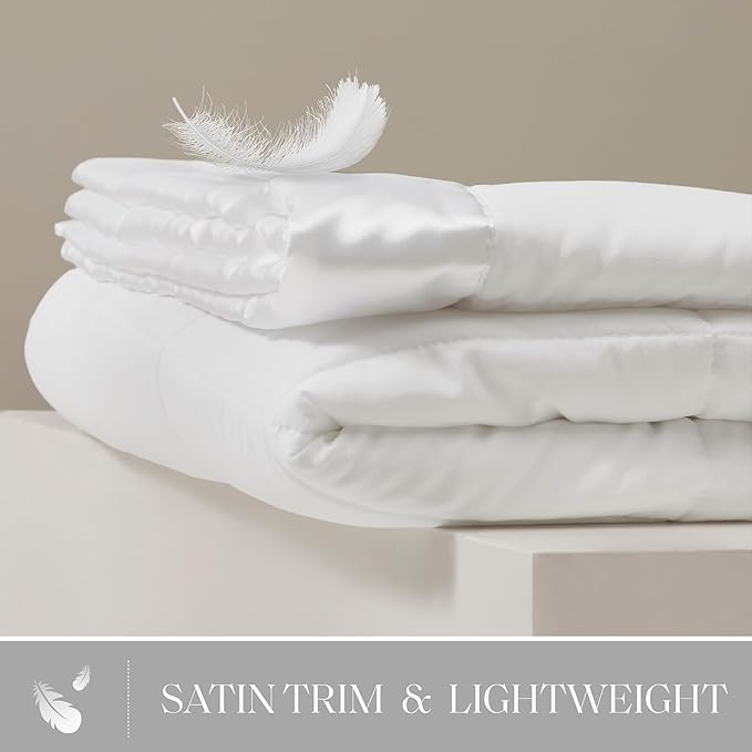 Madison Park Windom Down Alternative Blanket, Premium 3M Scotchgard Moisture Wicking Treatment, Lightweight and Soft Bed Cover For All Season, Satin Trim, White Full/Queen