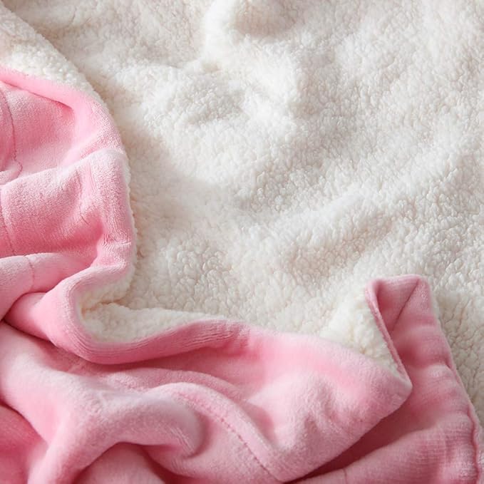 NANPIPER Flannel Blanket Reversible Sherpa Throw Blanket Super Soft Fuzzy Plush Fleece (90"x90",Pink) Queen