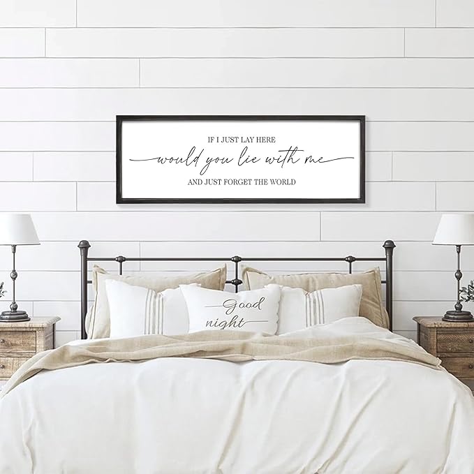 MODE HOME Farmhouse Bedroom Wall Art Above Bed with Title If I Just Lay Here Would You Lie With Me, Large Framed Wall Sign for Master Bedroom Wall Decor, Rustic Wall Art for Home Decor 42 x 15 Inch