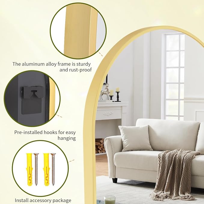 BEAUTYPEAK 32"x34" Arch Bathroom Mirror, Wall Mounted Vanity Metal Frame Mirror for Bedroom, Entryway, Living Room, Gold