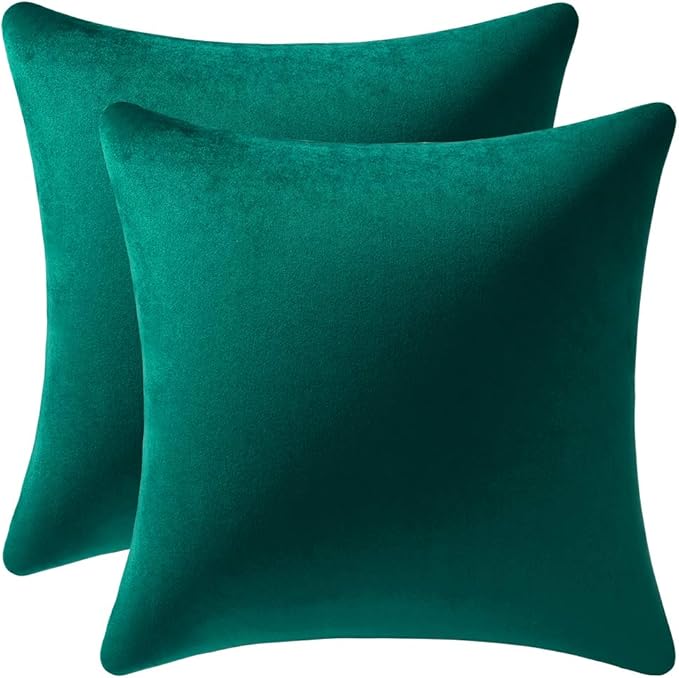 DEZENE Euro Sham Covers 26x26 Green: Pack of 2 Cozy Soft Velvet Square Modern Luxury Decorative Throw Pillow Cases for Sofa Couch Living Room Bed Home Decor Christmas
