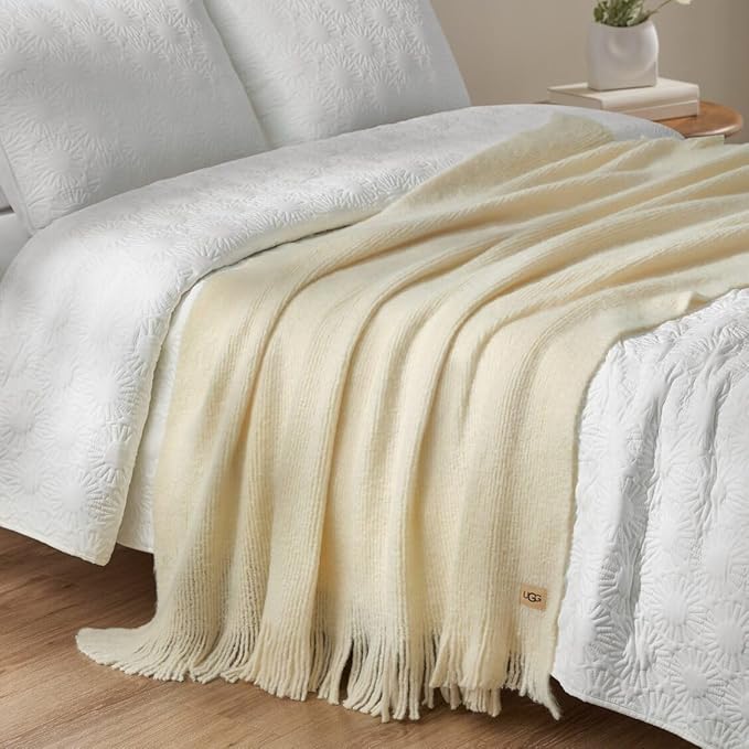 UGG Knit Throw Blanket – Soft Lightweight Throw Blanket for Couch, Bed Throws or Luxury Home Decor, Blankets & Throws for Home, Living Room and Bedroom, 50" x 70" (Margot) (Yellow)