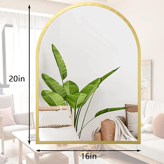 Arched Wall Mirror 20"x16" Arch Mirror Aluminum Alloy Frame Bathroom Mirror for Vanity Living Room, Bedroom, Entryway Large