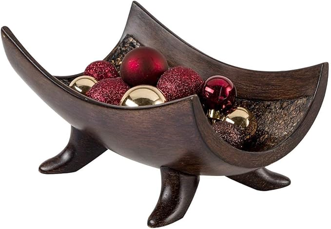 Creative Scents Schonwerk Brown Centerpiece Bowl with 3 Matching Orbs - Coffee Table Decor with Resin Sphere Balls for Living Room Dining Room Table - Decorations for Home Decor - Mantle House Decor