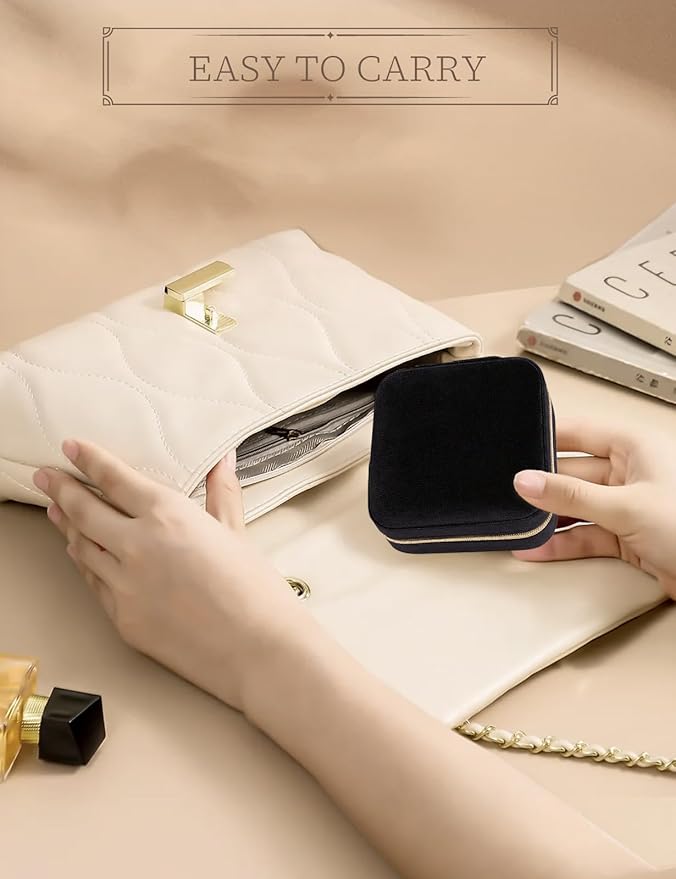 Plush Velvet Travel Jewelry Case Small Jewelry Box Jewelry Organizer Storage Case Portable Jewelry Travel Case for Girls Womens Earring, Necklace, Rings,Bracelets with Mirror