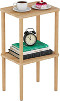 Solid Wood Side Table, 2-Tier Tall End Table with Storage Shelf, Small Nightstand Bedside Table for Bedroom, Living Room, Kids Room & Small Spaces, No-Tool Assembly,(Natural)
