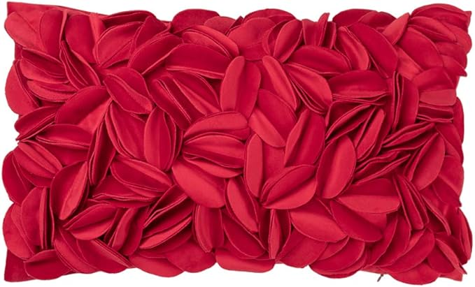 KINGROSE Handmade 3D Flower Throw Pillow Cover Decorative Cushion Cover Soft Pillow Case Sham for Sofa Couch Bed Living Room Home 12 X 20 Inches Velvet Christmas Red