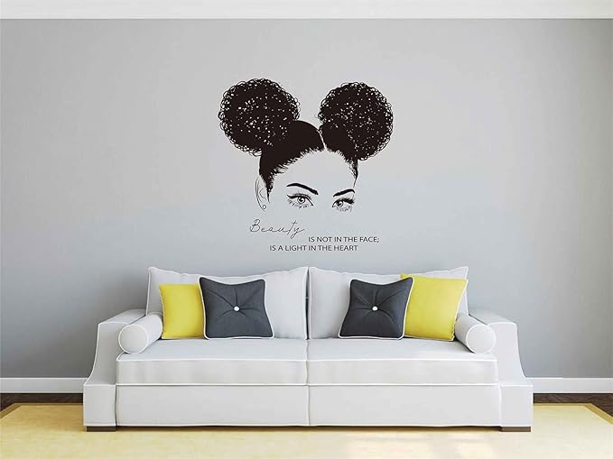 African Woman Wall Art Decal Beauty Salon Afro Black Girl Vinyl Wall Stickers Living Room Woman Bedroom Face Make Up Home Decor LL110 Black