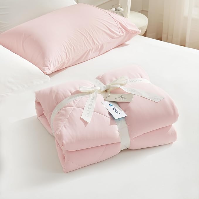 Cozy Bliss Cooling Comforter King Size, Cooling Blankets for Hot Sleepers and Night Sweats,Pink Gray Summer Comforter for King Size Bed, Breathable Soft Lightweight Silk Smooth