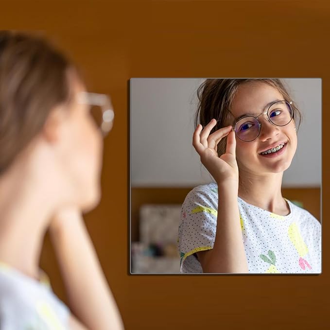 1Pcs 11.75"x11.75" Kids Safety Shatterproof Mirror for Wall, Plastic Mirror Wall Mounted, Made of Unbreakable Acrylic Non-Glass, Thick 1/8", Great for Bedroom Door Closet, Kids' Rooms Mirrors
