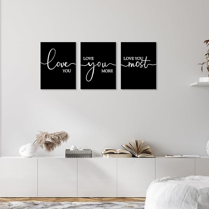 Love You More Wall Art: I Love You Signs Over Bed 12x16 Inch, Set of 3, Romantic Bedroom Decor, Modern Minimalist Master Bedroom Pictures Farmhouse Wall Decor Hanging Paintings