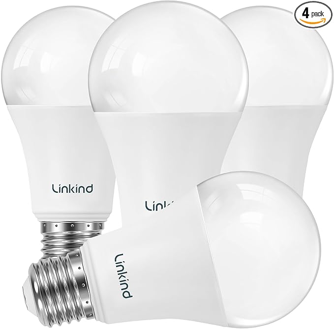 Linkind A19 LED Light Bulb, 100W Equivalent Light Bulbs, 14W 2700K Soft White, 1600 Lumens Non-Dimmable LED Bulb, E26 Standard Base Bulbs for Home Kitchen Bedroom Living Room, 4-Pack