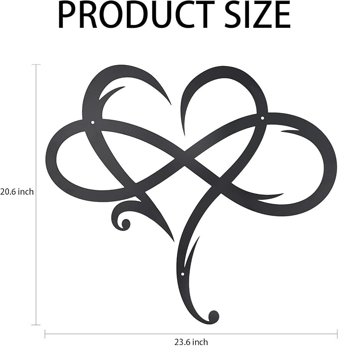 OYEFLY Infinity Heart Metal Wall Decor,Infinity Heart Wall Decor for Room Living,Wedding Decor (Black, style1 23.6 x 20.6in)