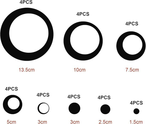 32 Pieces Removable Circle Wall Mirror Sticker Round Decal Acrylic Setting for Home Living Room Bedroom Decor, 1.5-13.5 cm(Red and Black)