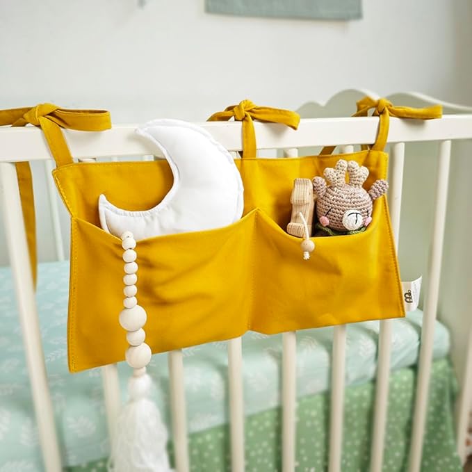 Baby Bedside Hanging Storage Bag - 2-Pocket Bedside Storage with High Capacity for Diapers & Essentials, Space-Saving Hanging Nursery Organizer 5 Colors Available (Ginger)