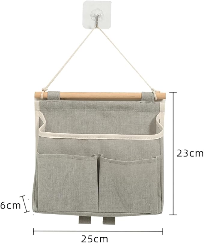 2 Pack Wall Organizer Hanging Basket Wall Storage Bag with Hooks, Linen-Cotton Over The Door Pouch Waterproof Bedside Closet Organizer Bags for Kitchen, Bedroom, Bathroom, Dorm, RV Camper