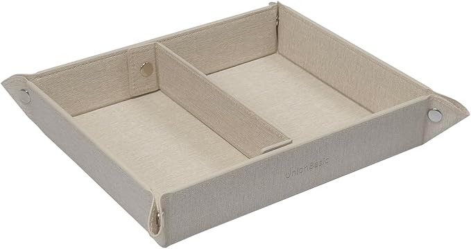 UnionBasic Medium Valet Tray, Jewelry Tray for Rings Watches Earrings, Entryway Catchall Caddy for Coins Keys Change, Nightstand Bedside Valet Holder, Trays for Electronic Gadgets, Beige Plus