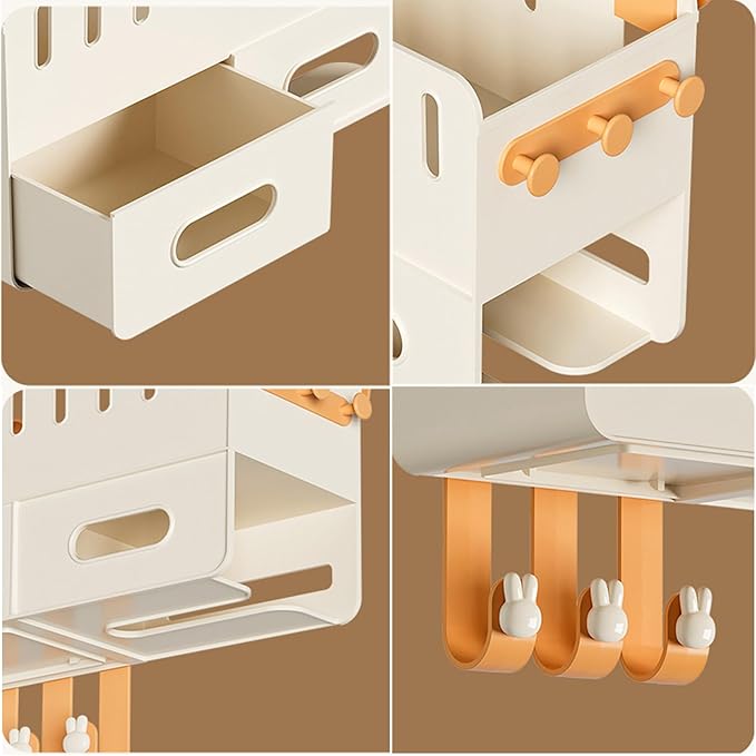 yarlung 2 Pack Bedside Organizer Hanging Caddy, Bunk Bed Shelf Plastic Storage Basket with Hooks for Bed Rail, Tissues, Remote Holder, Dorm, Bathroom, 2 Colors