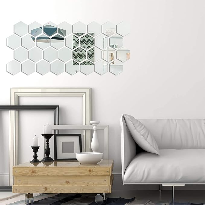 Shappy 24 Pieces Hexagon Mirror Wall Sticker Removable Acrylic Mirror Setting Wall Sticker Decal Honey Comb Decal for Living Room Bedroom Home Decor(15 x 18 x 9 cm)