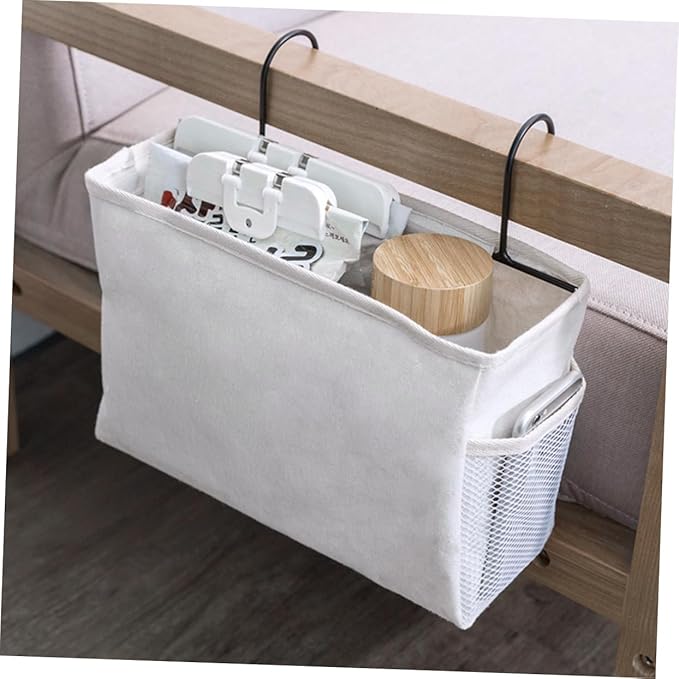 Luxshiny 1Pc Felt Fabric Bedside Storage Bag Organizer Grey Hanging Container for Dorm Car Bed Rails for Phone Snacks Books Chargers Versatile Storage