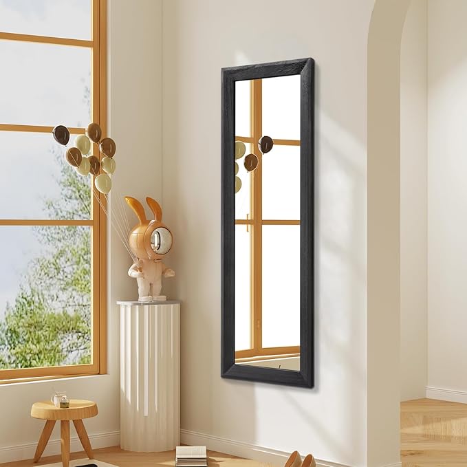 AAZZKANG Full Length Mirror with Wood Framed Modern Large Wall Mirrors 43"x14" Rectangle for Bedroom Living Room Bathroom Dressing Room Entryway Hanging Black