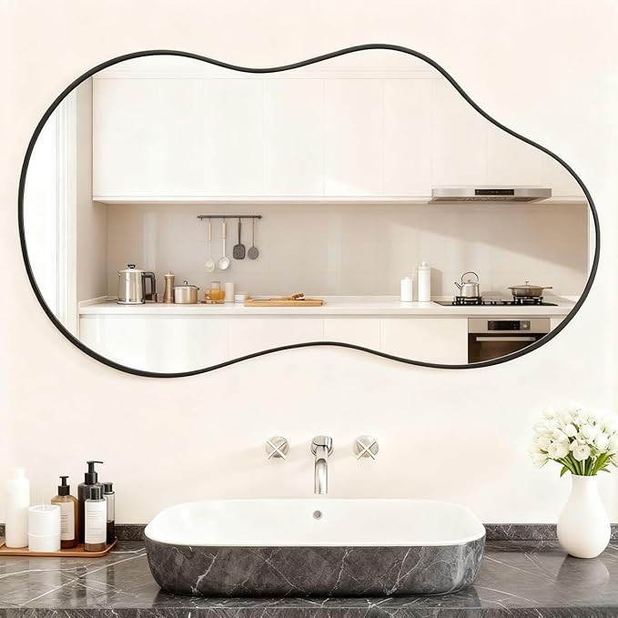 Itrue Black 20×36Inch Asymmetrical Mirror Irregular Wall Mirror,Tempered Glass Bathroom Mirrors for Over Sink,Living Room, Bathroom, Vanity, Entryway, Hallway.