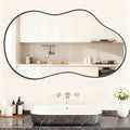 Itrue 26×46 Inch Irregular Wall Mirror, Brushed Black Metal Frame Asymmetrical Bathroom Vanity Mirror, Silver-Backed HD Tempered Glass Mirror for Over Sink, Living Room, Entryway