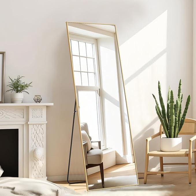 Mirror Full Length, Upgraded Body Wall Mirrors with Shatter-Proof Glass, Floor Standing, Hanging or Leaning, Tall Mirror with Stand Aluminum Alloy Frame for Bedroom Cloakroom