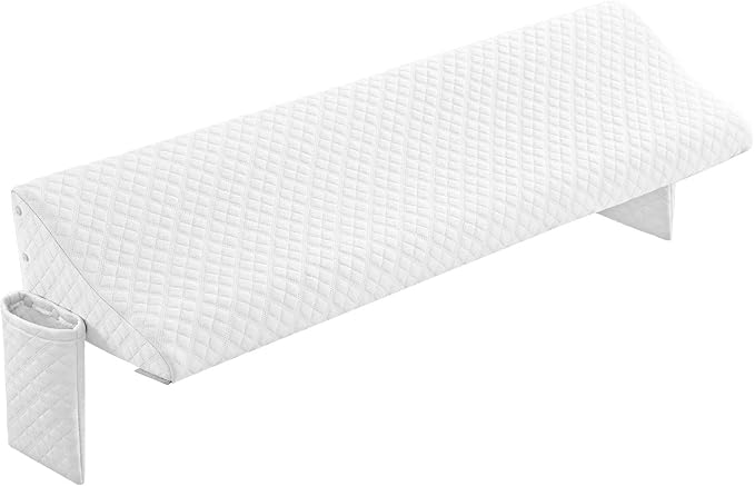 Aeropostale Foam-Filled Bed Wedge Pillow for Twin Beds – Dorm, Kids & Teen Rooms – Headboard Gap Filler with Side Pocket for Bedside Essentials, White