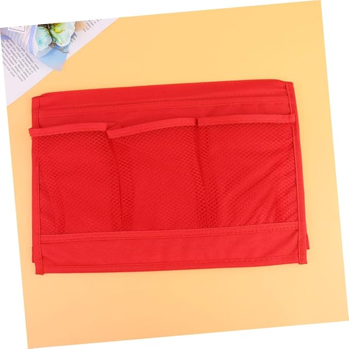 Hanging Bedside Storage Bag Organizer for Sofa Armrest Large Capacity Pouch for Phone Books and Chargers Practical Red Hanging Caddy for Home Dorm and Hospital Use