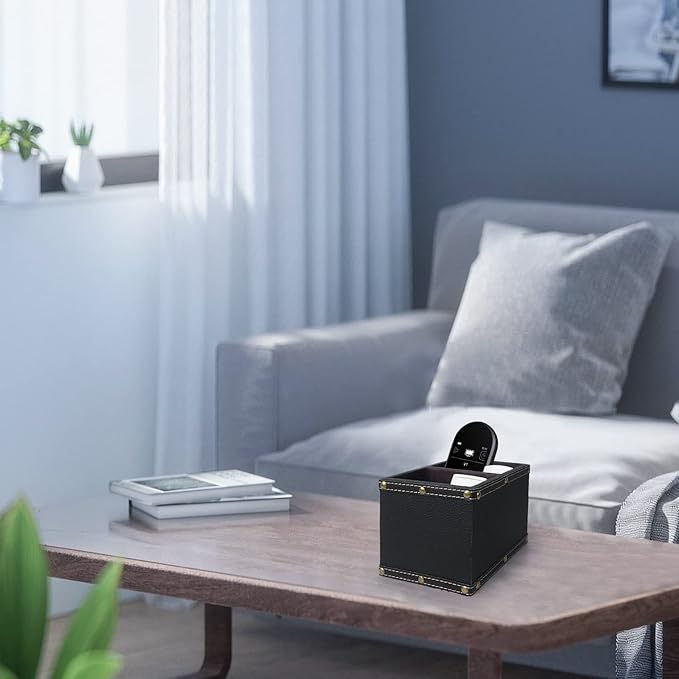 DreamsEden 2 Slots Wood Remote Control Holder Storage Box (Black)