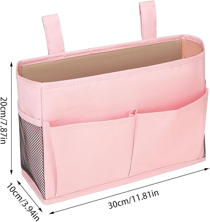 Bedside Caddy, Durable Cotton Linen Bunk Bed Caddy with Pockets and Bottle Holder,Hanging Storage Organizer,Bedside Bag for College Dorm Bed Rails Crib Bed Hospital Home Rooms Accessories (Yellow)