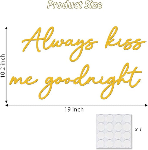 Always Kiss Me Goodnight Wall Sign Metal Wall decor Love Theme Wall decor Wall Hanging Sculptures for Bedroom Living Rooms, Gold, 19" x 10.2"