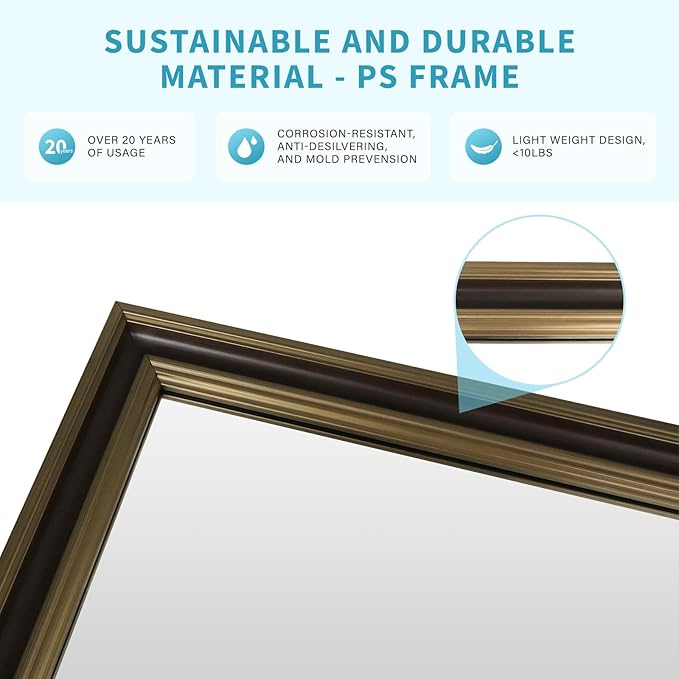 Retro Copper Effect Framed Wall Mirror, 30x36 Rectangle Mirror, Anti-desilvering Tempered Glass, Sustainable&Sturdy Frame, Anti-Rust, HD Reflection &3min Fast Setup for Bathroom Living Room